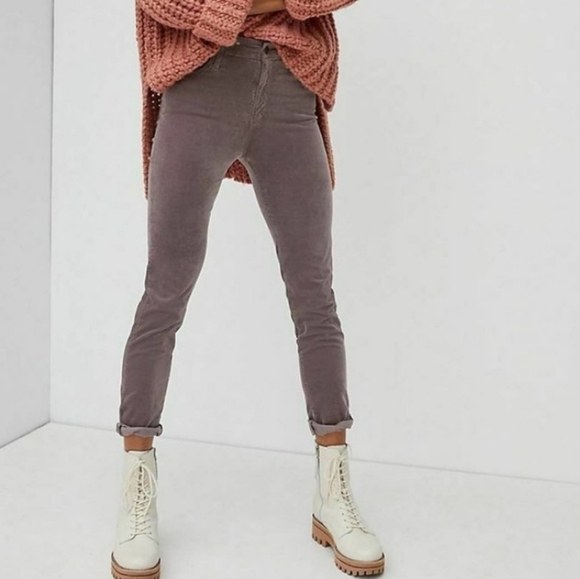 Anthropologie Adriano Goldschmied Taupe Velvet The Stevie Ankle Pants 32R - Picture 1 of 8